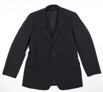 Front view of Jackson King men’s black striped jacket blazer, size 44