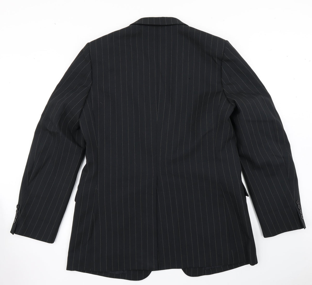 Back view of Jackson King men’s black striped jacket blazer, size 44