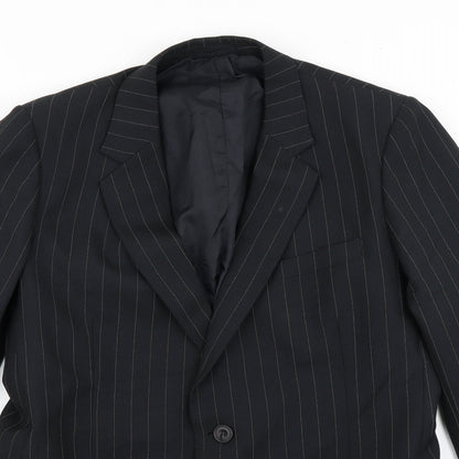 Close-up detail of Jackson King men’s black striped jacket blazer, size 44