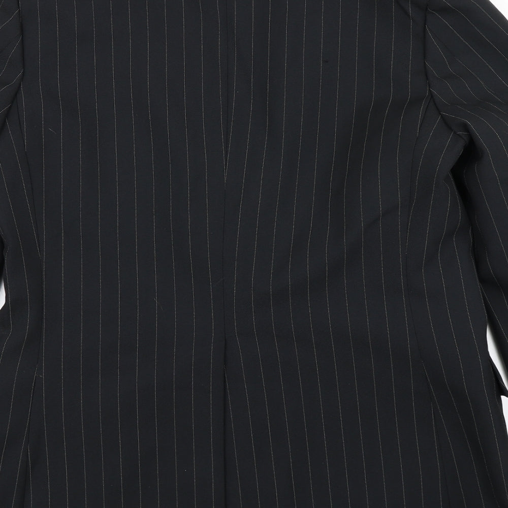Brand and care label for Jackson King men’s black striped jacket blazer, size 44