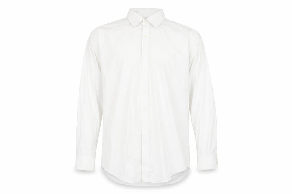 Front view of t m jewin men’s white dress shirt, size 38