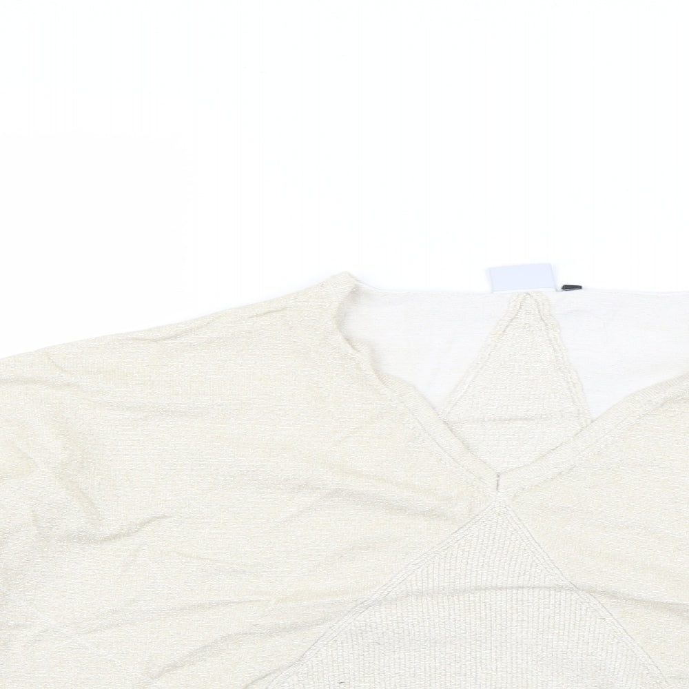 Close-up detail of miss captain trend women’s beige jumper, size S
