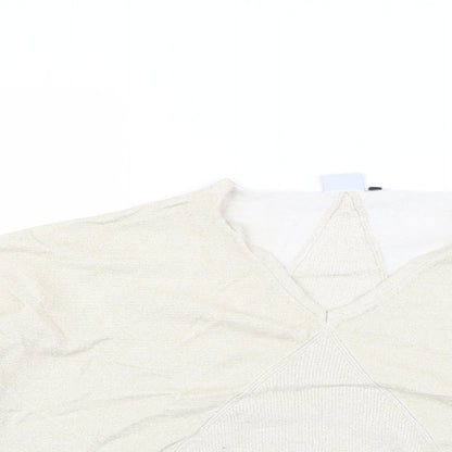 Close-up detail of miss captain trend women’s beige jumper, size S