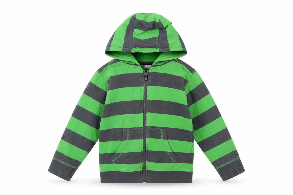 Front view of Urban Rascals boys’ green striped jacket, size 3, years