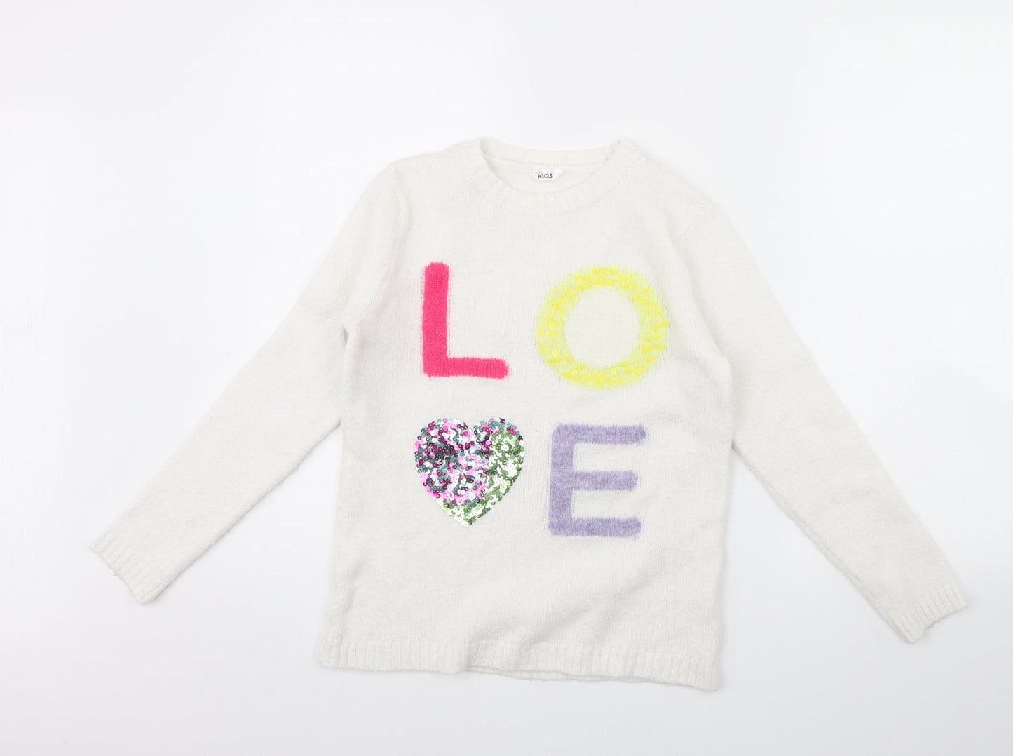 M&Co Girls White   Pullover Jumper Size 9 Years  - LOVE