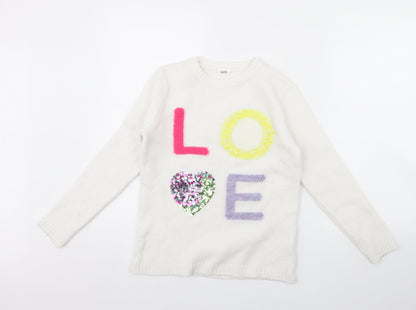 M&Co Girls White   Pullover Jumper Size 9 Years  - LOVE