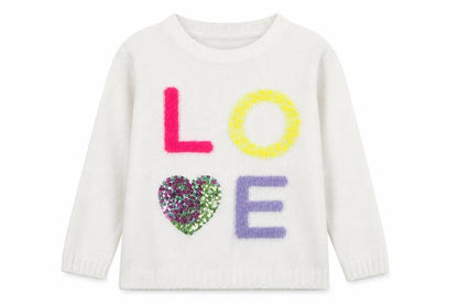 Front view of M&Co girls’ white jumper, size 9, years - love
