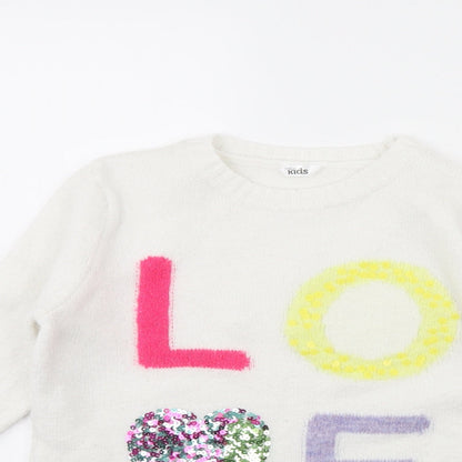 M&Co Girls White   Pullover Jumper Size 9 Years  - LOVE