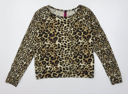 La Sensa Womens Brown Animal Print Jersey Pullover Sweatshirt Size S