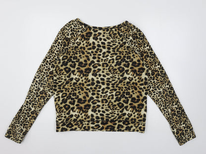 La Sensa Womens Brown Animal Print Jersey Pullover Sweatshirt Size S