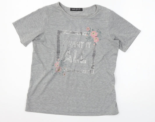 Womens UK Size S Select Grey Basic T-Shirt