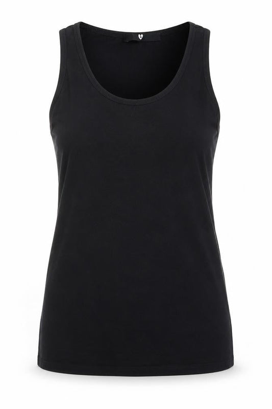 Front view of Very women’s black basic tank, size UK 16