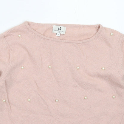 Close-up detail of Benedetta B women’s beige knit jumper, size M