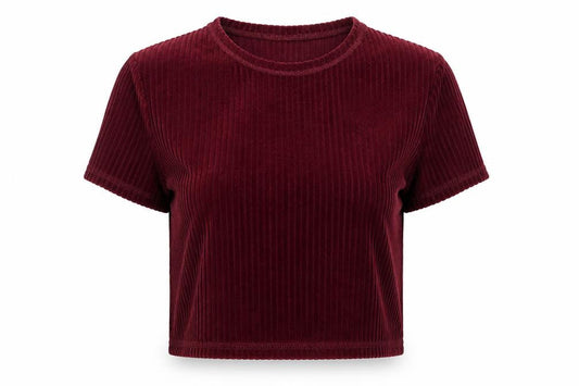 Front view of urban cutfitters women’s purple striped cropped t-shirt, size S
