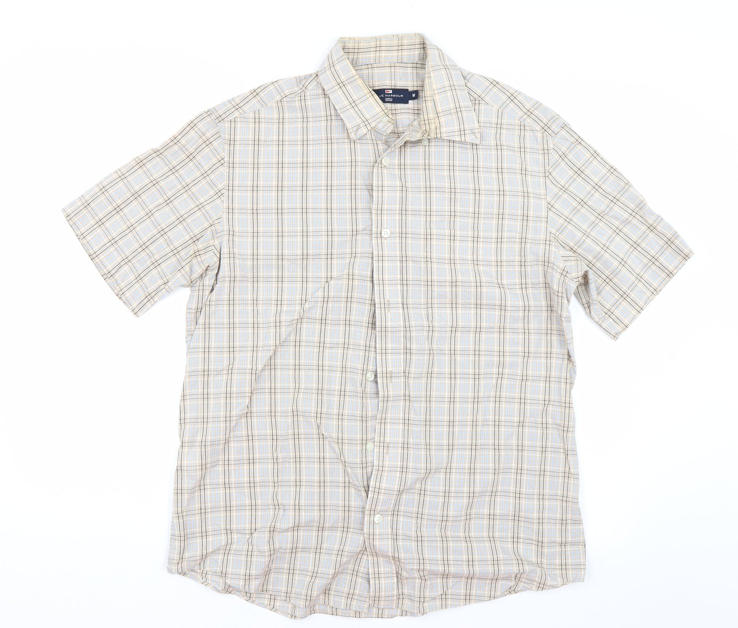 Mens UK Size M Blue Harbour Beige  Button-Up Short Sleeve Casual Shirt