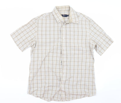 Mens UK Size M Blue Harbour Beige  Button-Up Short Sleeve Casual Shirt