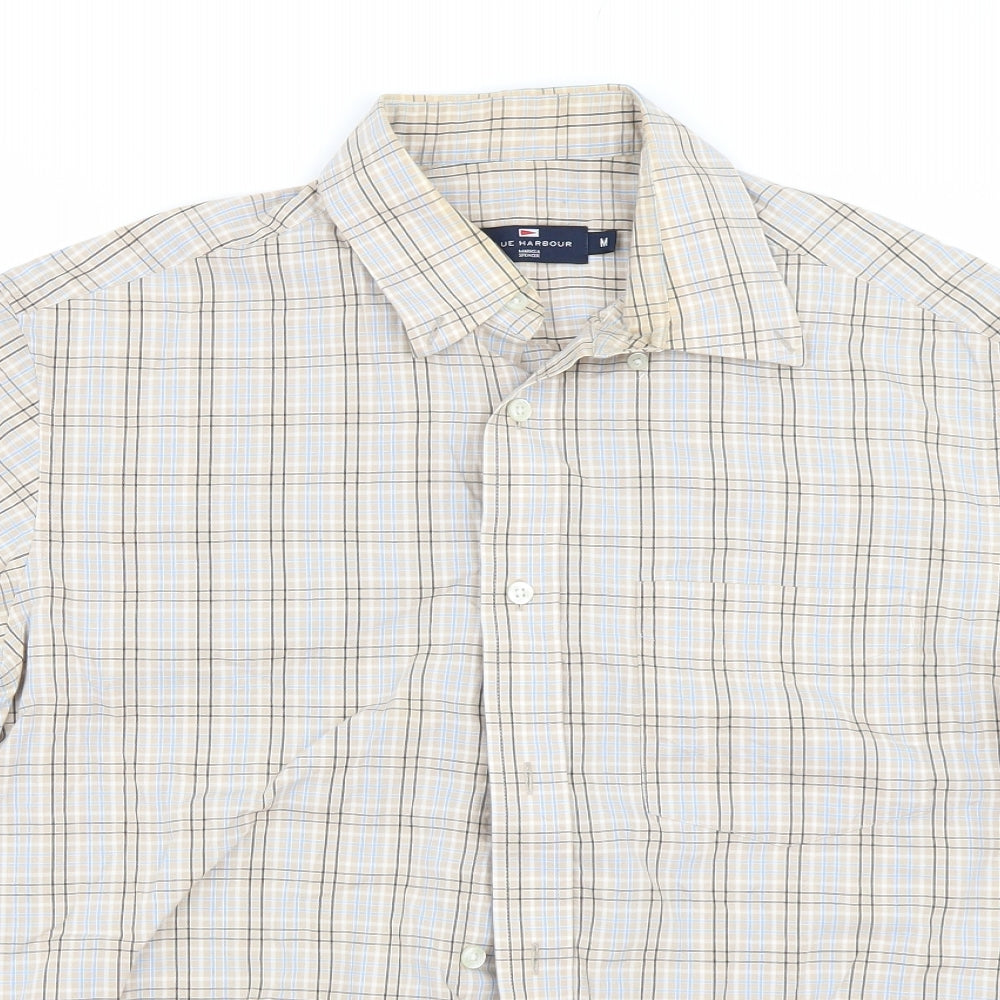 Mens UK Size M Blue Harbour Beige  Button-Up Short Sleeve Casual Shirt