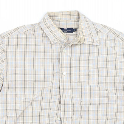 Mens UK Size M Blue Harbour Beige  Button-Up Short Sleeve Casual Shirt