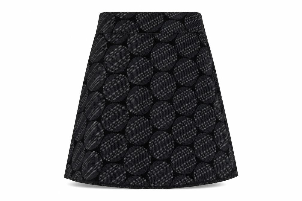 Front view of Look women’s black striped trumpet skirt, size UK 14