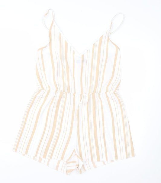 Boohoo Womens Beige Striped  Jumpsuit One-Piece Size M