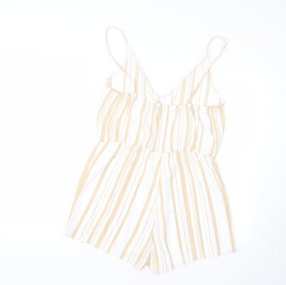 Boohoo Womens Beige Striped  Jumpsuit One-Piece Size M