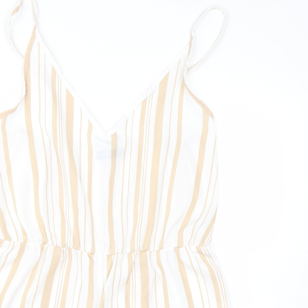 Boohoo Womens Beige Striped  Jumpsuit One-Piece Size M