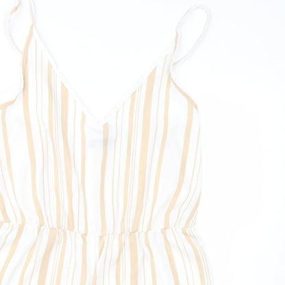 Boohoo Womens Beige Striped  Jumpsuit One-Piece Size M