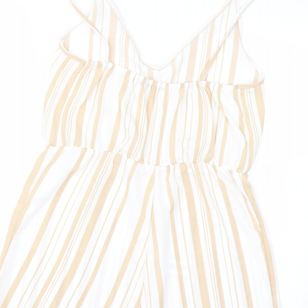 Boohoo Womens Beige Striped  Jumpsuit One-Piece Size M