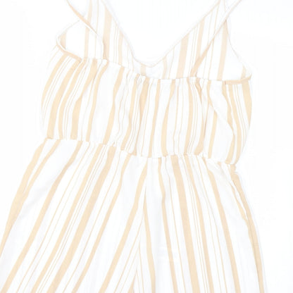 Boohoo Womens Beige Striped  Jumpsuit One-Piece Size M
