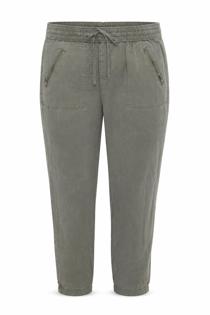 Front view of Marks & Spencer women’s green capri trousers, size UK 34, 26-inch leg