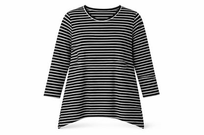 Front view of Primark women’s blue striped pullover sweatshirt, size UK 14