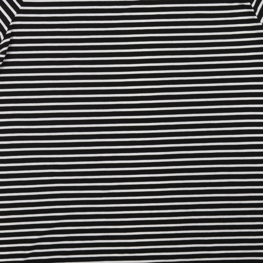 Brand and care label for Primark women’s blue striped pullover sweatshirt, size UK 14