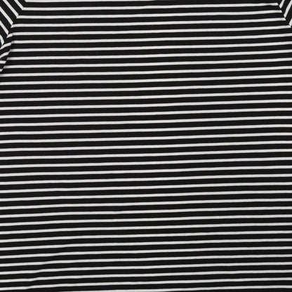 Brand and care label for Primark women’s blue striped pullover sweatshirt, size UK 14
