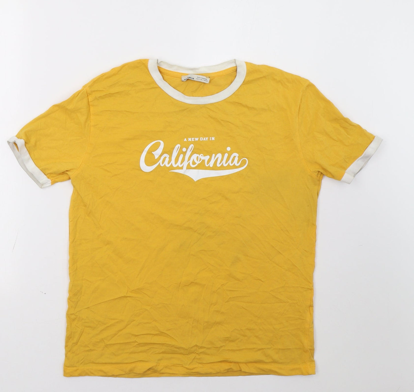 Womens UK Size M Pull&Bear Yellow Basic T-Shirt