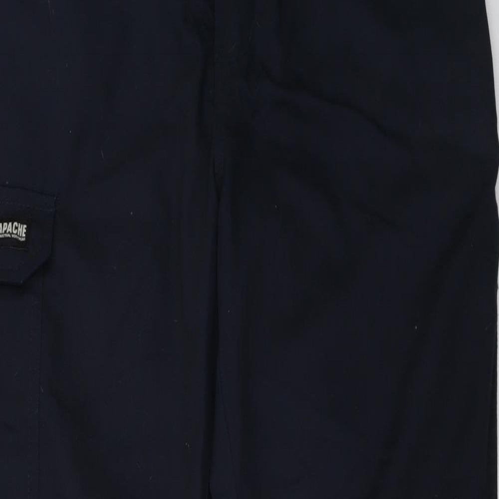 Close-up detail of Apache women’s blue trousers, size UK 32, 29-inch leg
