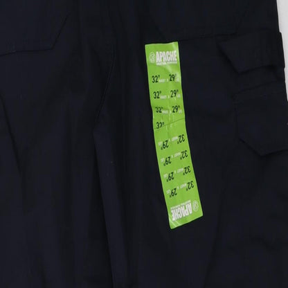 Brand and care label for Apache women’s blue trousers, size UK 32, 29-inch leg