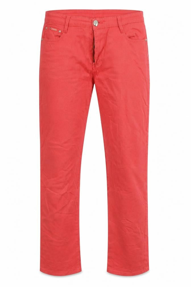 Front view of sunbird women’s pink denim straight jeans, size UK 33, 32-inch leg