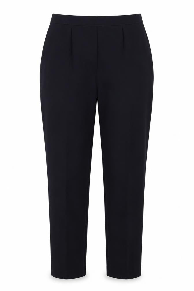 Front view of Preworn women’s blue trousers, size S, 26-inch leg
