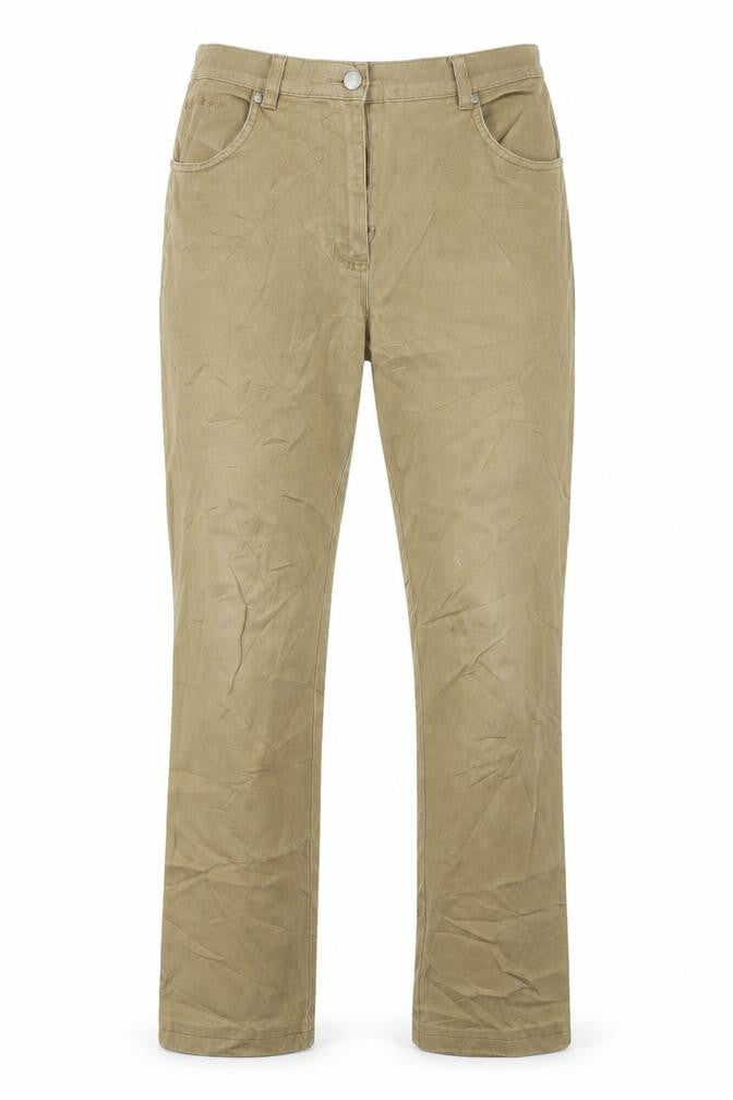 Front view of michele boyard women’s beige trousers, size UK 12, 33-inch leg