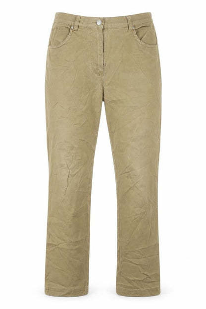 Front view of michele boyard women’s beige trousers, size UK 12, 33-inch leg