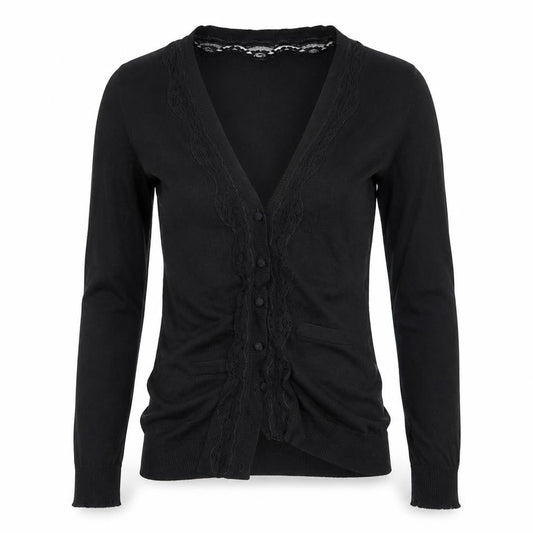 Front view of Lux women’s black cardigan jumper, size M
