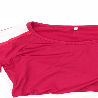 Close-up detail of women’s red pullover sweatshirt, size XL