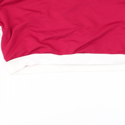 Brand and care label for women’s red pullover sweatshirt, size XL