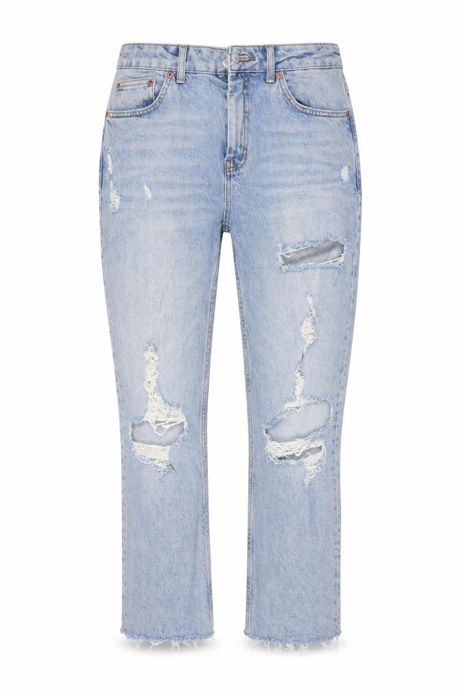 Front view of Topshop women’s blue straight jeans, size UK 30, 24.5-inch leg