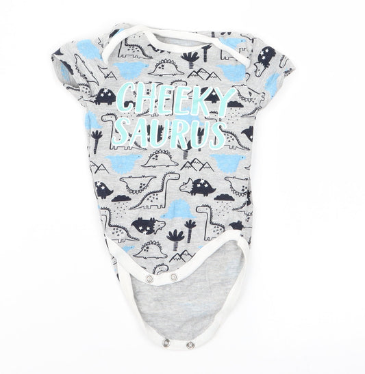 Front view of Pep&Co Baby Grey Babygrow One-Piece, size 0-3, Months