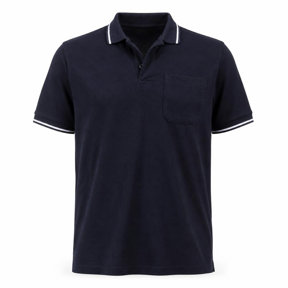 Front view of Gillicci men’s blue polo, size XL