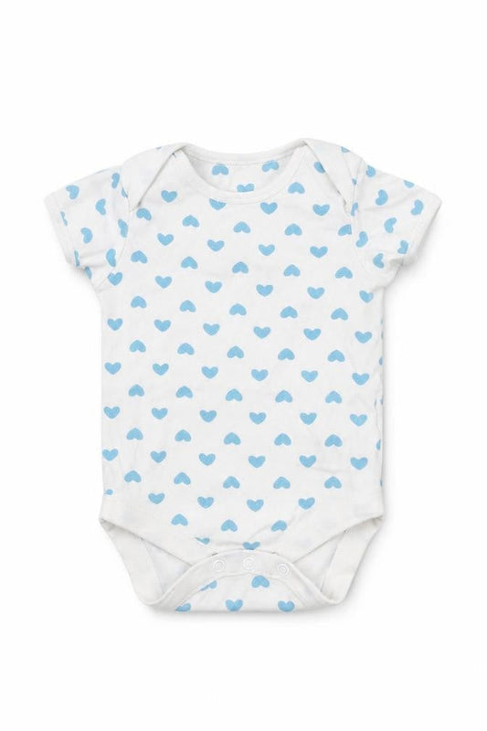 Front view of Mothercare Baby White Babygrow One-Piece, size 3-6, Months - Heart pattern