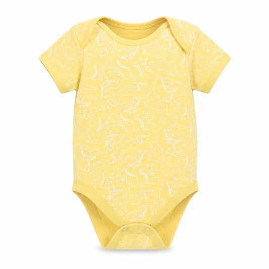 Front view of Primark Baby Yellow Babygrow One-Piece, size 9-12, Months - dinosaur