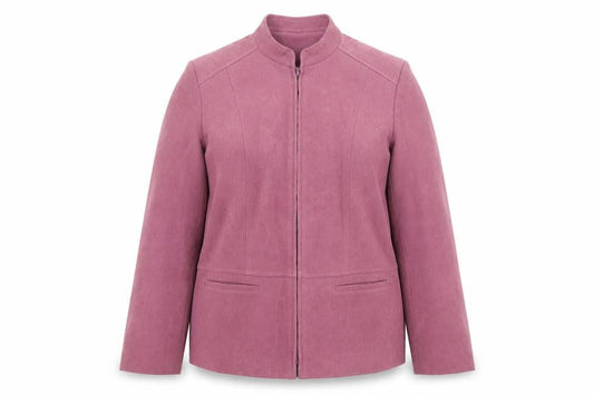 Front view of ISLE women’s purple jacket, size UK 14