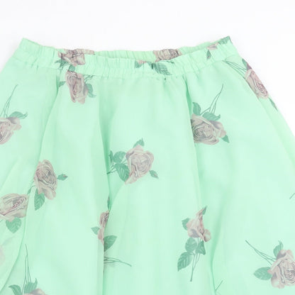 Preworn Womens Green Floral  A-Line Skirt Size 30 in